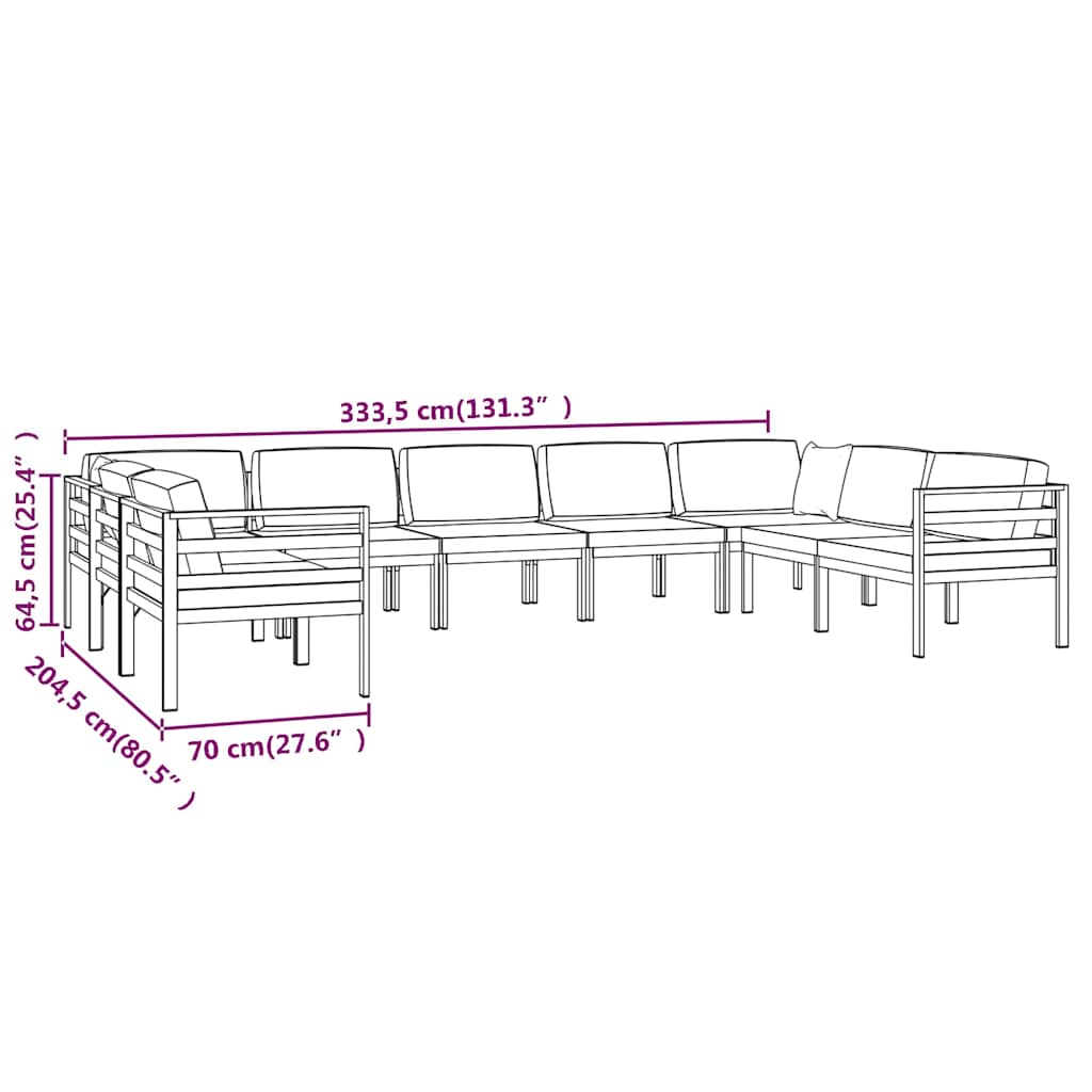9-tlg. Garten-Lounge-Set mit Kissen Aluminium Anthrazit