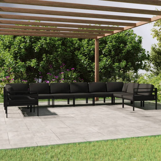 Salon de jardin 10 pièces avec coussins, aluminium, anthracite