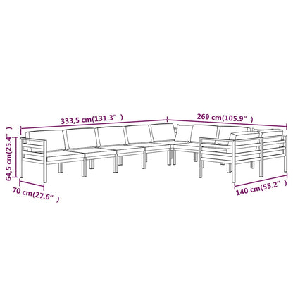 9-tlg. Garten-Lounge-Set mit Kissen Aluminium Anthrazit