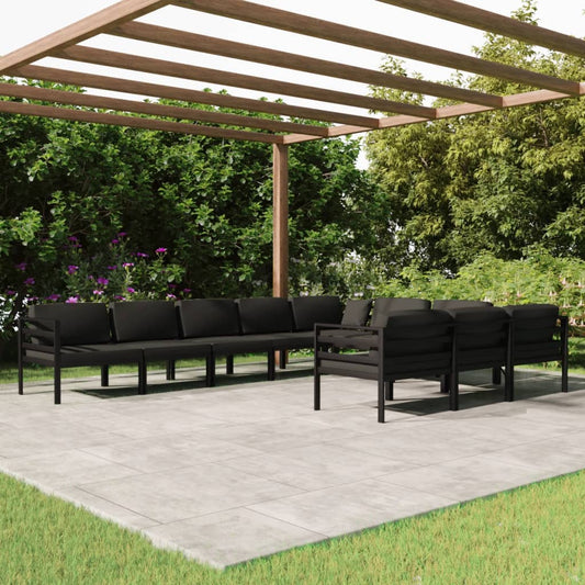 Salon de jardin 10 pièces avec coussins, aluminium, anthracite