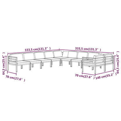 10-tlg. Garten-Lounge-Set mit Kissen Aluminium Anthrazit