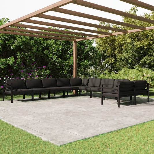 Salon de jardin 10 pièces avec coussins, aluminium, anthracite