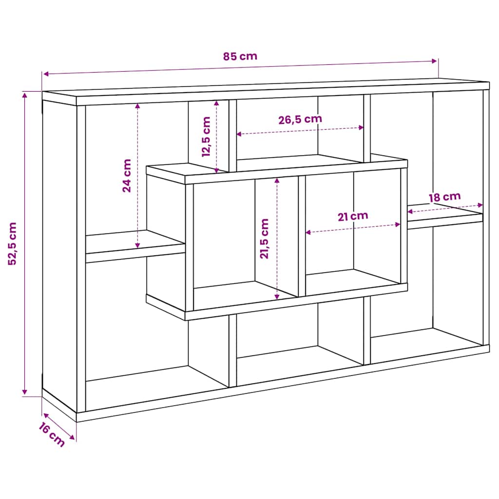 Wandregal Sonoma-Eiche 85x16x52,5 cm Holzwerkstoff