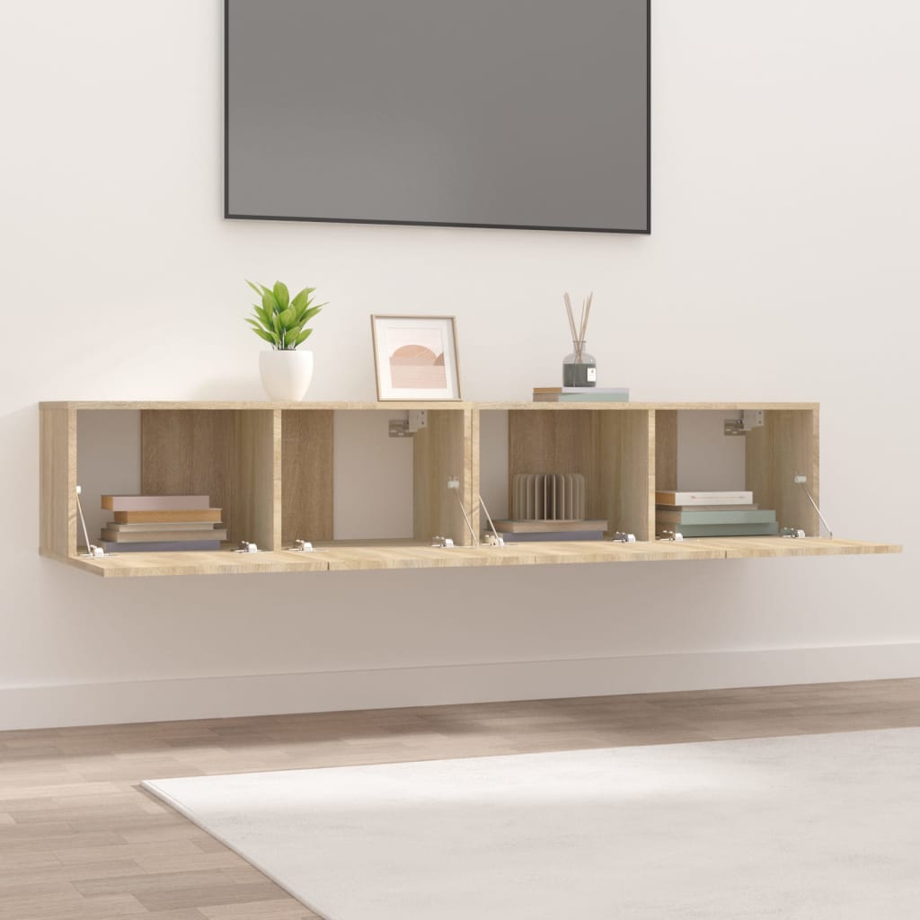 Meubles TV, lot de 2, chêne Sonoma, 80 x 30 x 30 cm, matériau à base de bois