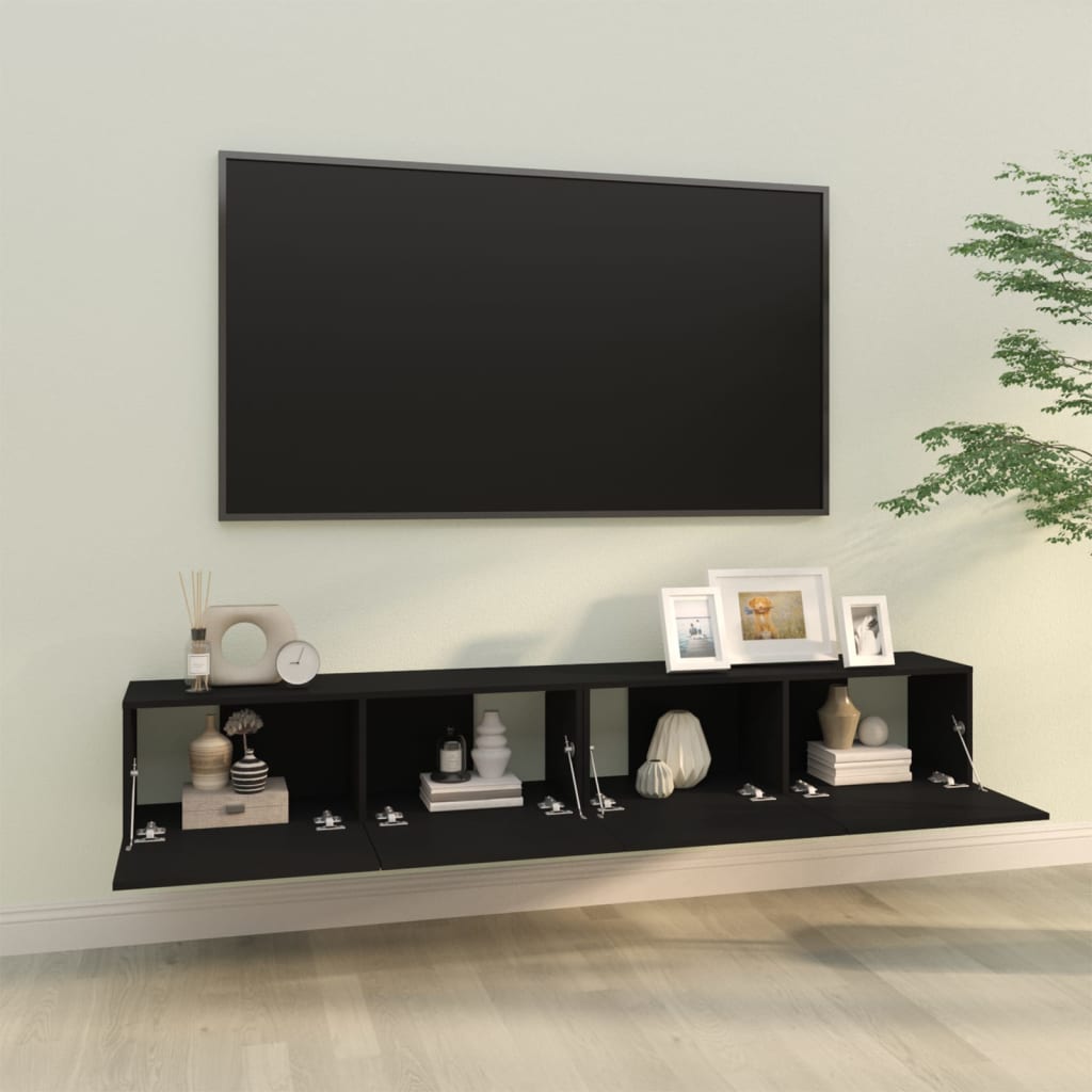 Armoires murales TV 2 pcs. Matériau bois noir 100x30x30 cm