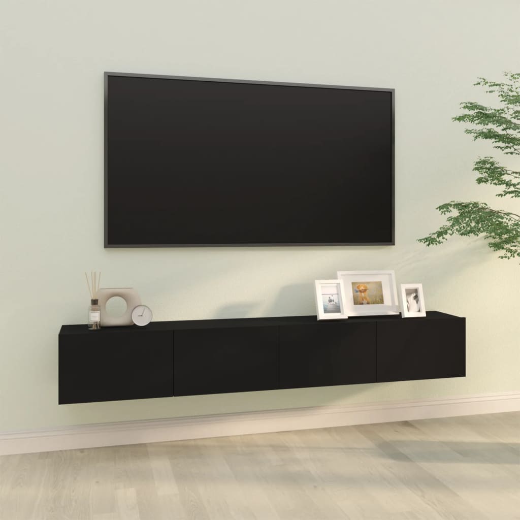 Armoires murales TV 2 pcs. Matériau bois noir 100x30x30 cm