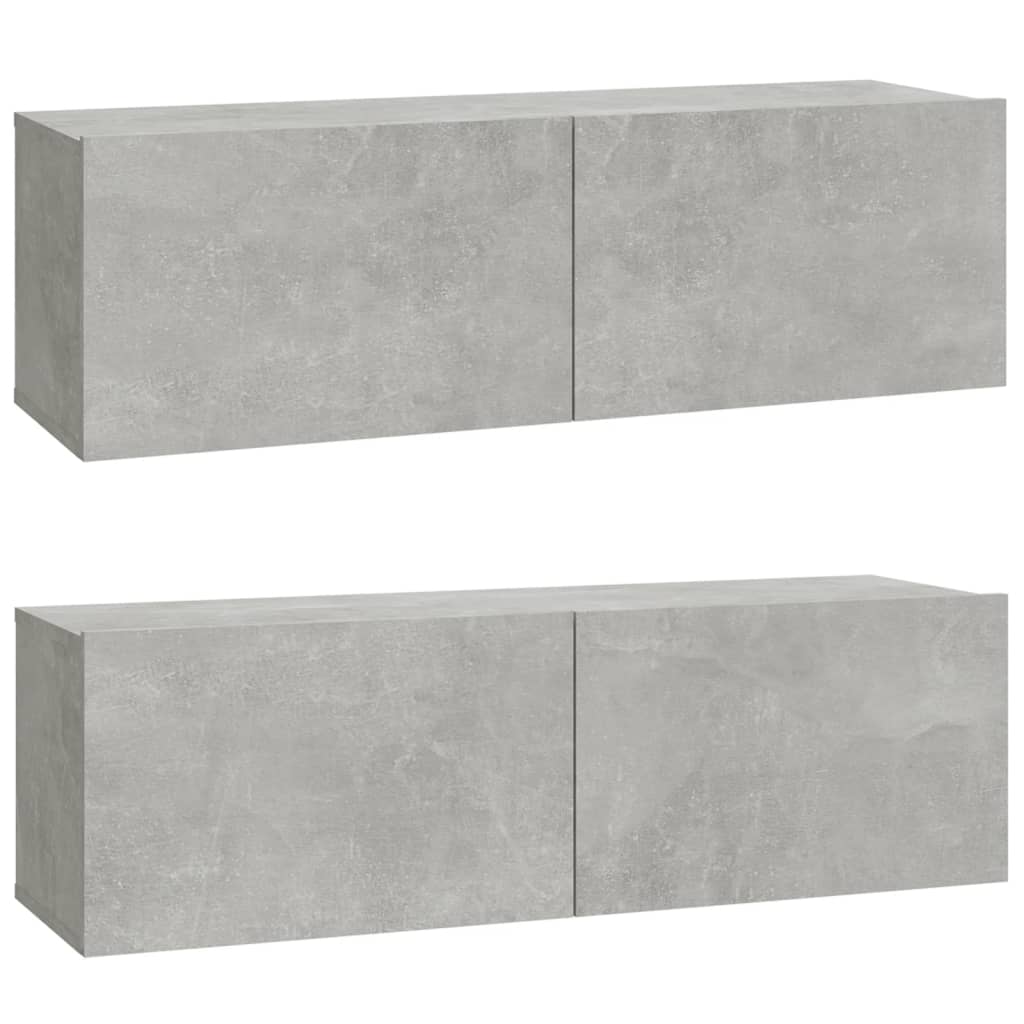 Meubles muraux TV 2 pièces. Matériau bois gris béton 100x30x30 cm.