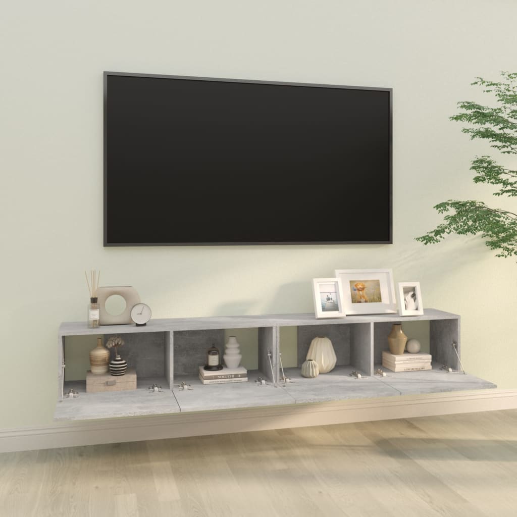 Meubles muraux TV 2 pièces. Matériau bois gris béton 100x30x30 cm.