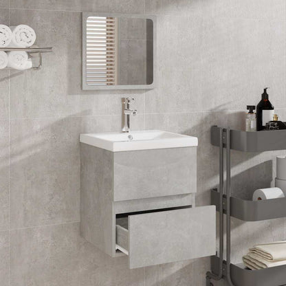 Badschrank mit Spiegel Betongrau Holzwerkstoff
