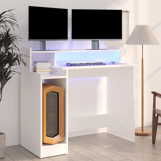 Desk with LEDs White 97x45x90 cm Wood Material