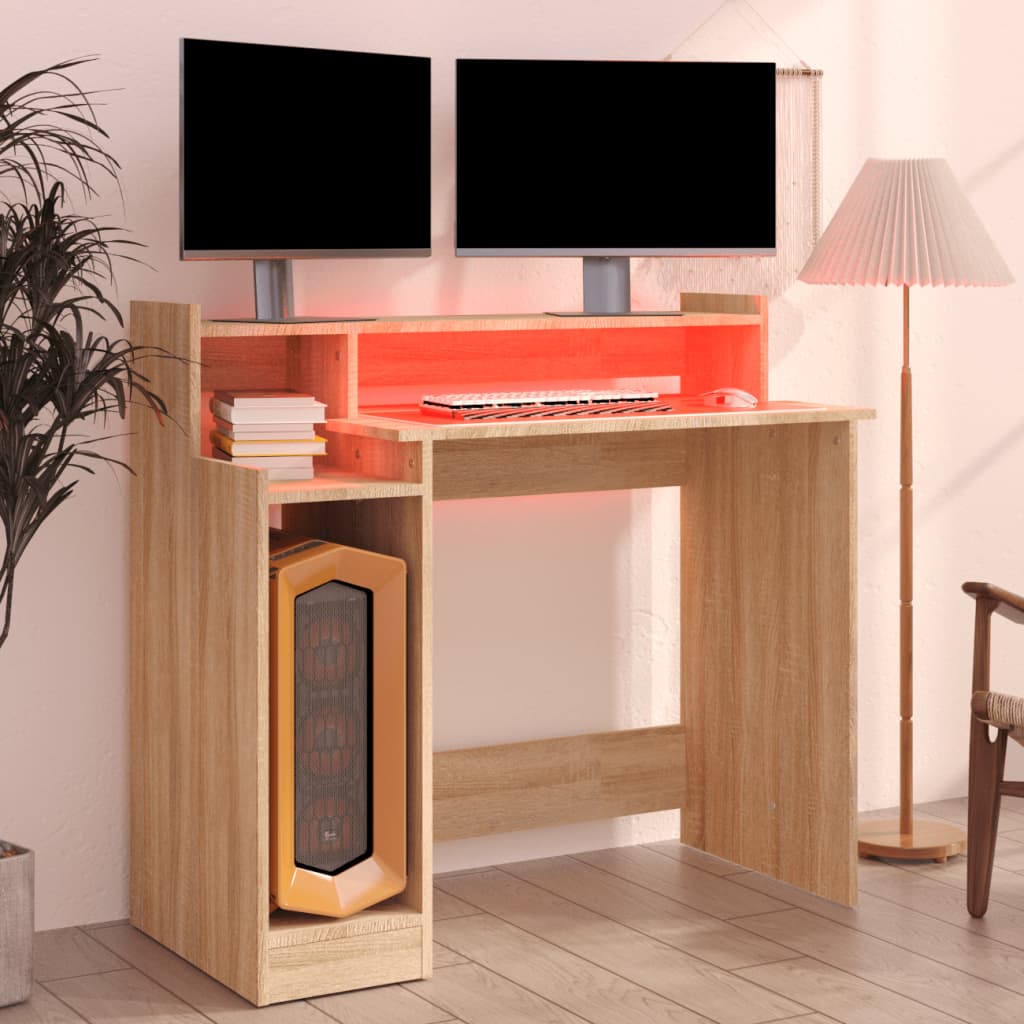 Bureau avec LED Chêne Sonoma 97x45x90 cm matériau bois