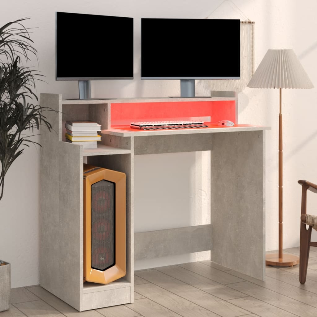 Bureau avec LED gris béton 97x45x90 cm en bois