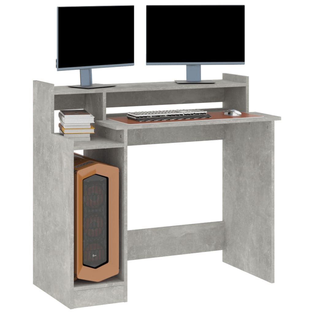 Bureau avec LED gris béton 97x45x90 cm en bois