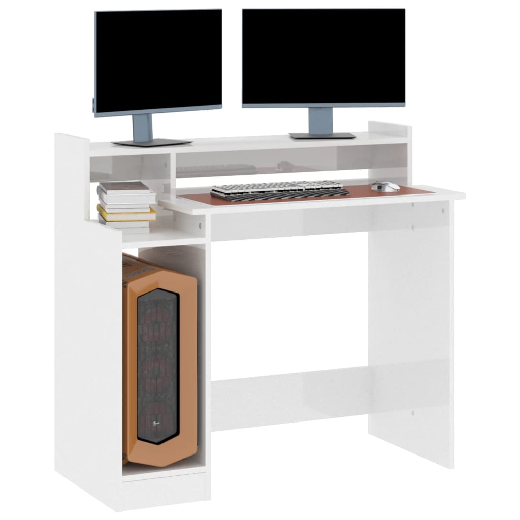 Bureau avec LED blanc brillant 97x45x90 cm en bois