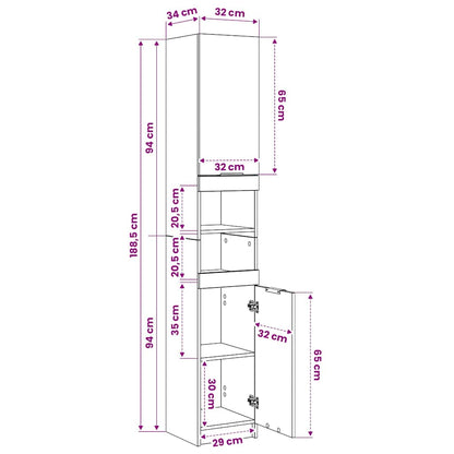 Badschrank Weiß 32x34x188,5 cm Holzwerkstoff