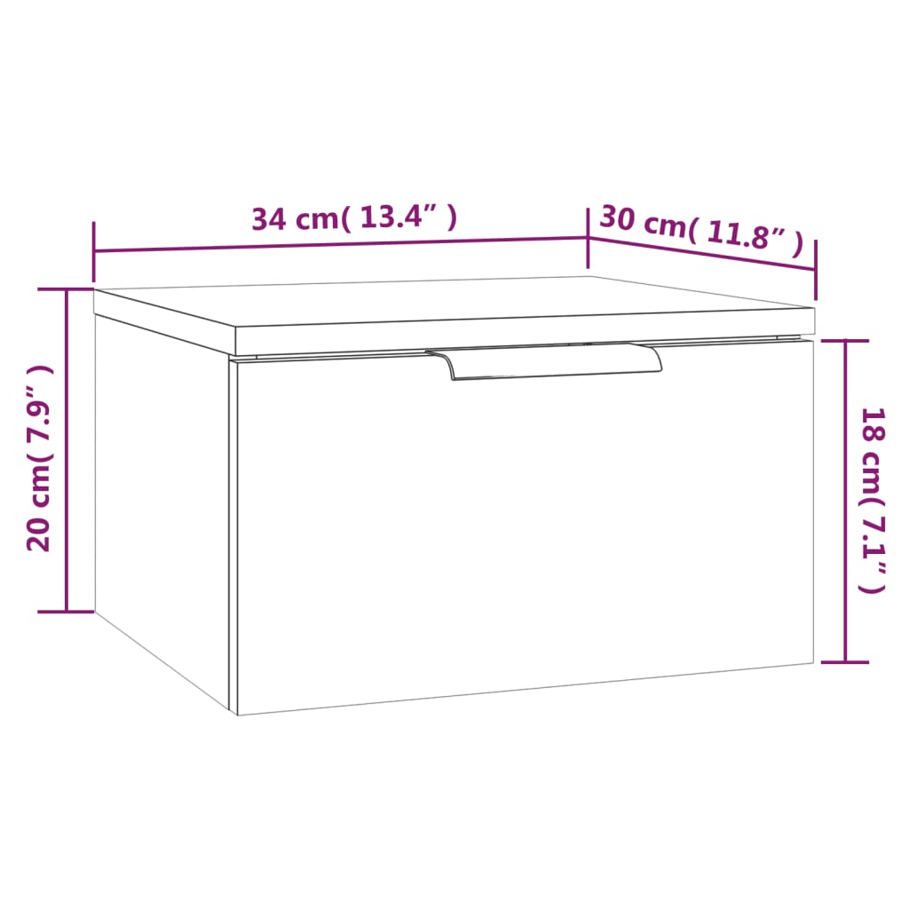 Table de chevet murale blanche 34x30x20 cm