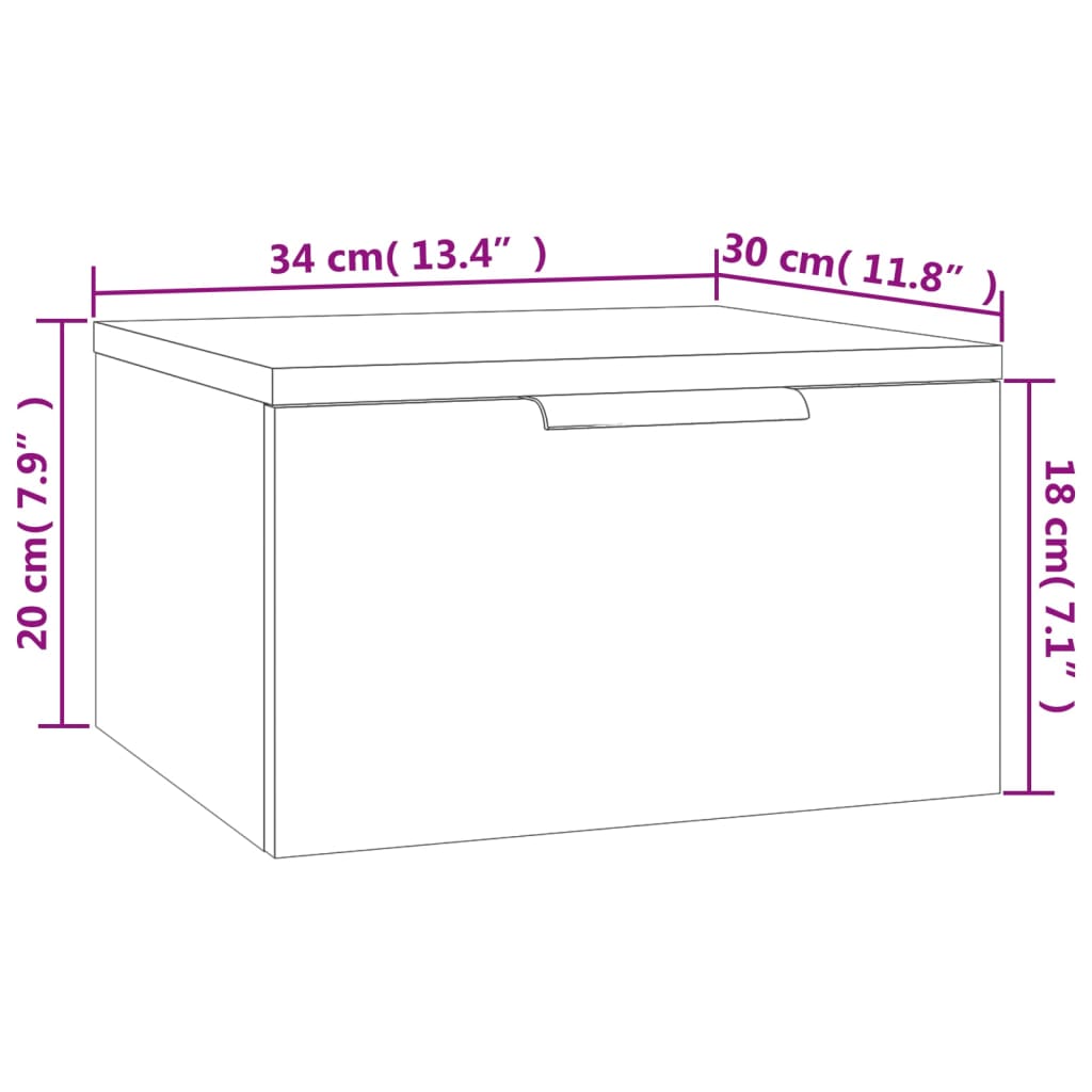 Table de chevet murale noire 34x30x20 cm