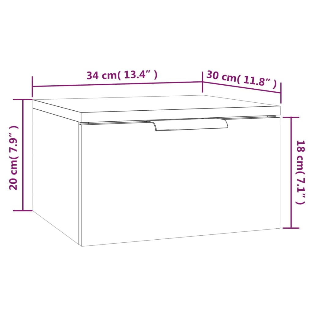 Table de chevet murale chêne Sonoma 34x30x20 cm