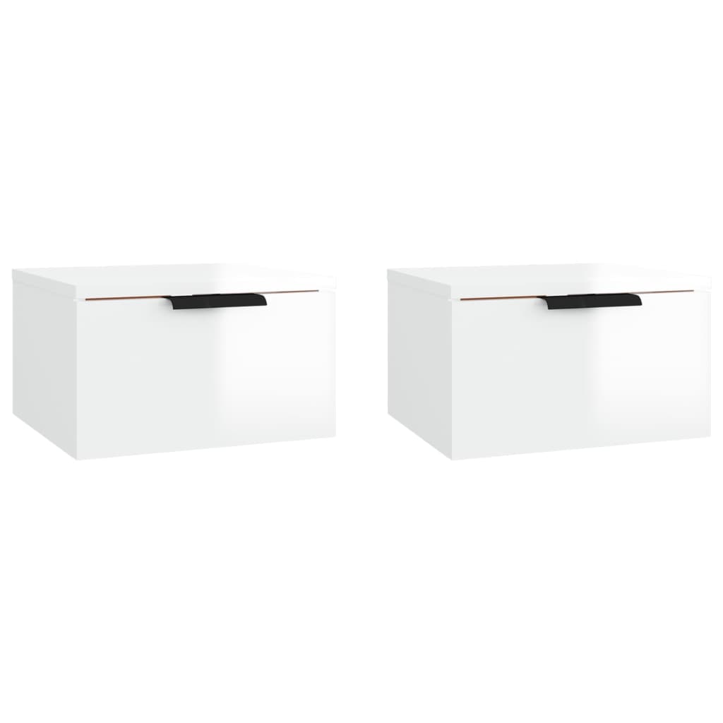 Tables de chevet murales 2 pcs. blanc brillant 34x30x20 cm