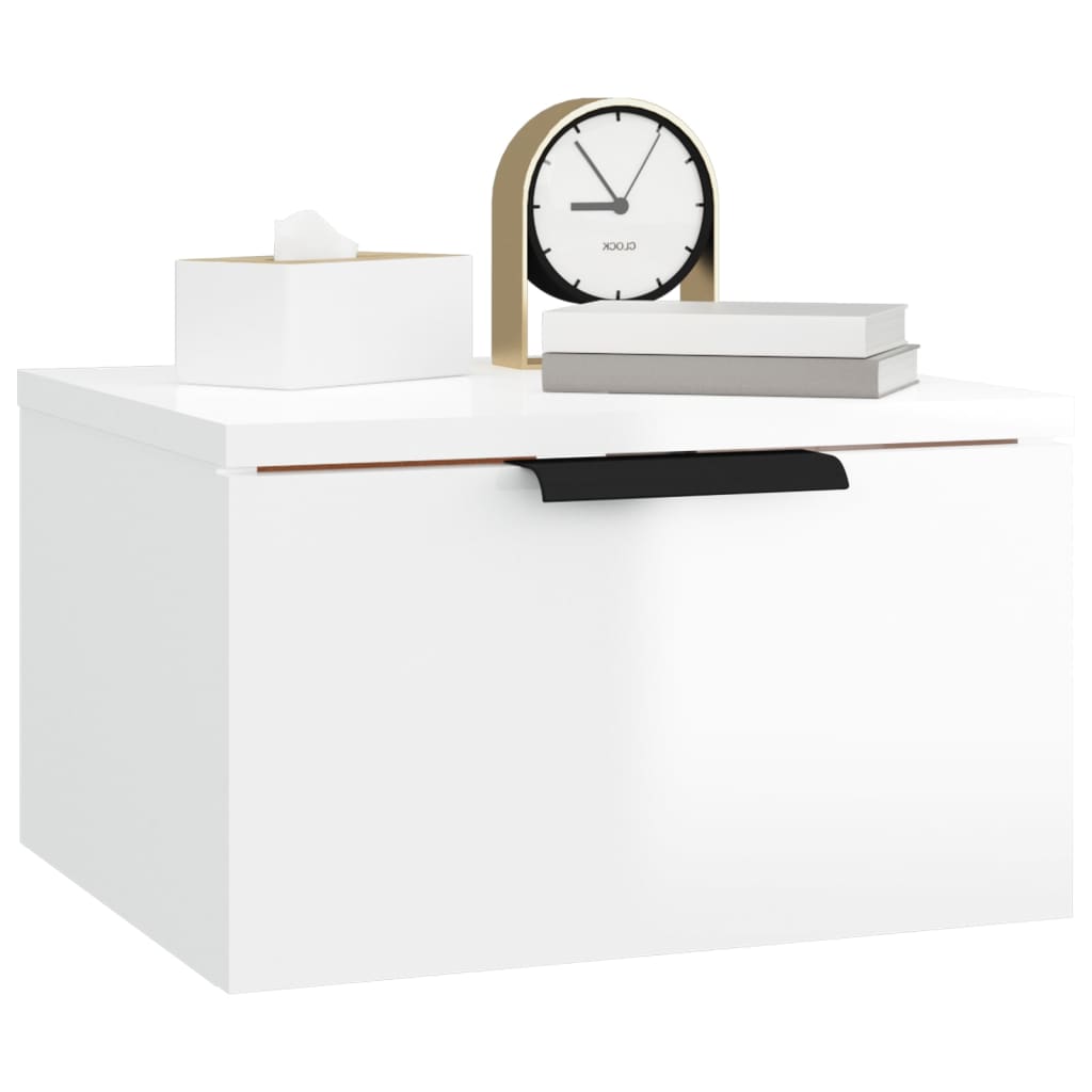 Tables de chevet murales 2 pcs. blanc brillant 34x30x20 cm