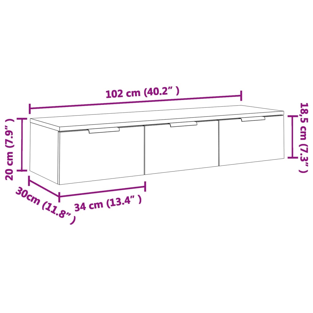 Wandschrank Weiß 102x30x20 cm Holzwerkstoff