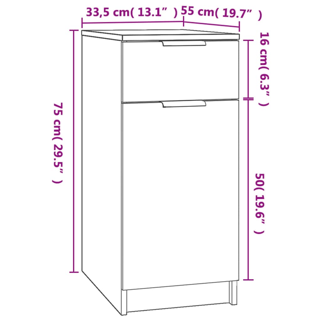 Armoire de bureau noire 33,5x50x75 cm en bois