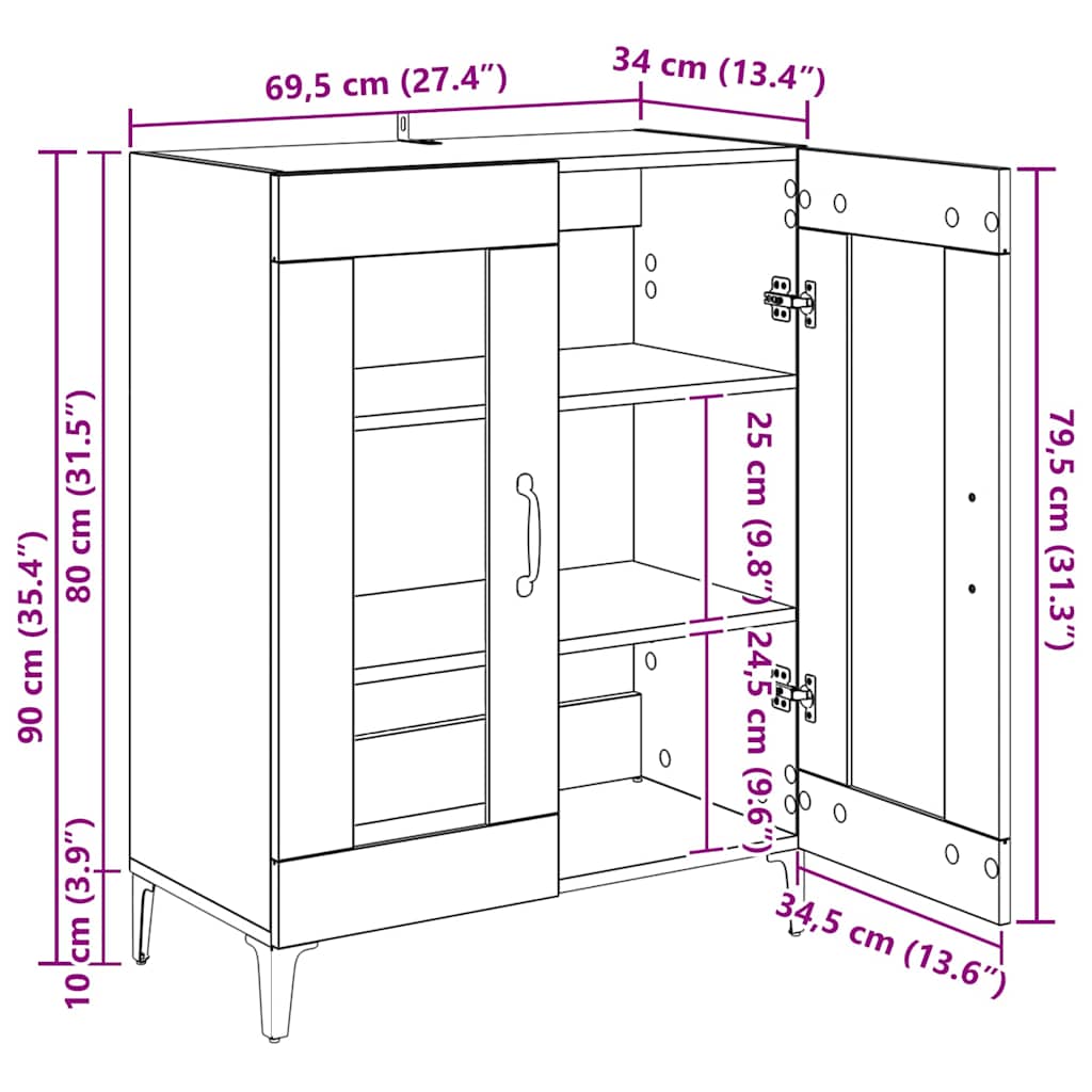 Sideboard Weiß 69,5x34x90 cm Holzwerkstoff