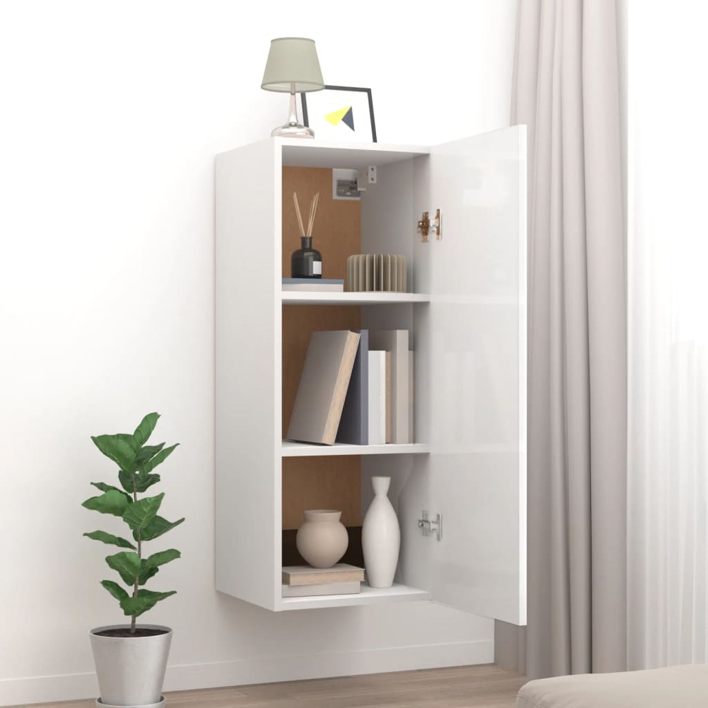 vidaXL armoire murale blanc brillant 34,5x34x90 cm en bois