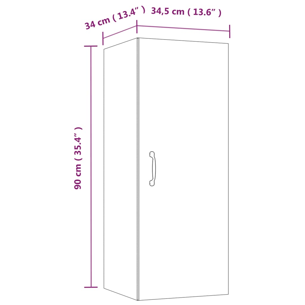 Wandschrank Hochglanz-Weiß 34,5x34x90 cm Holzwerkstoff