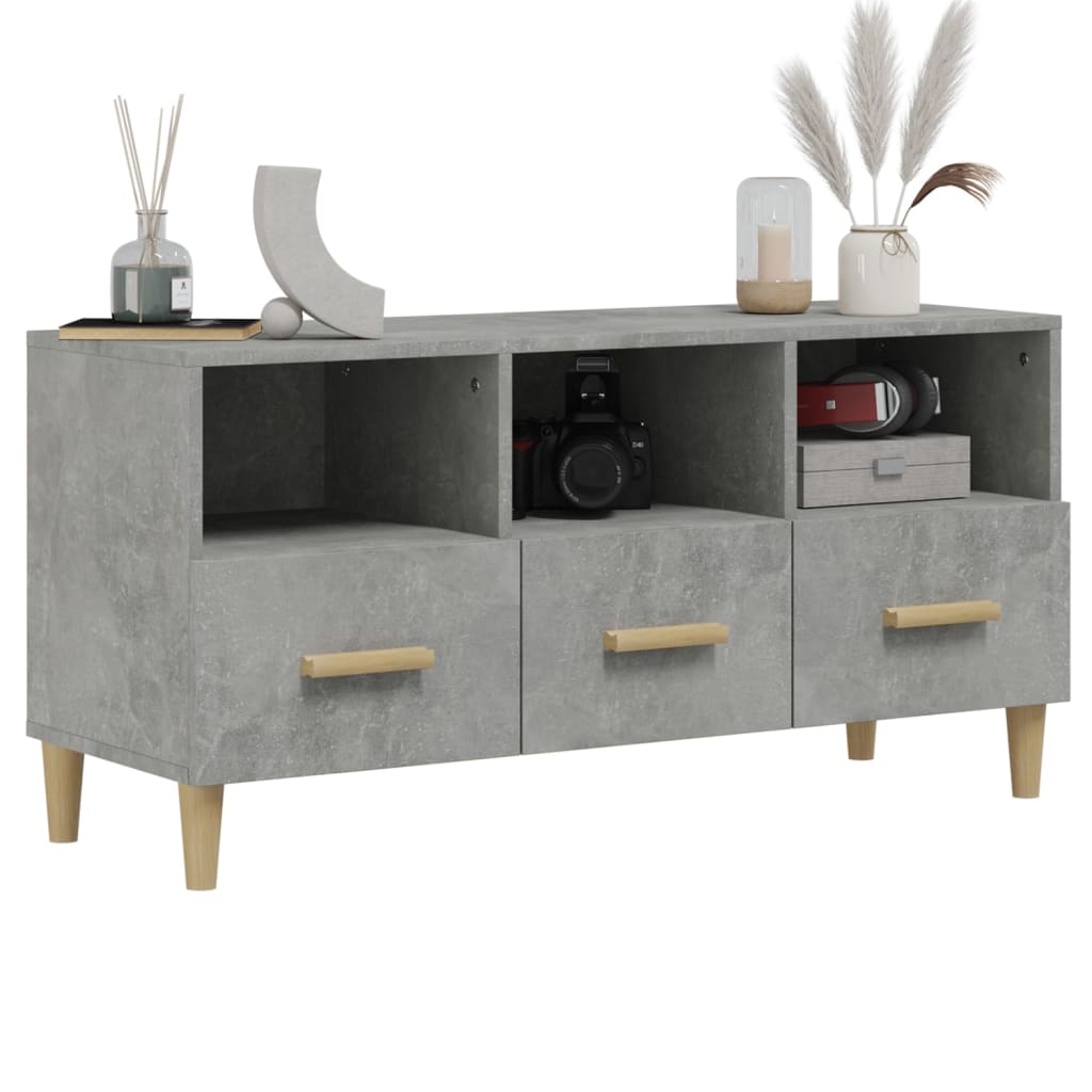 Meuble TV gris béton 102x36x50 cm en bois