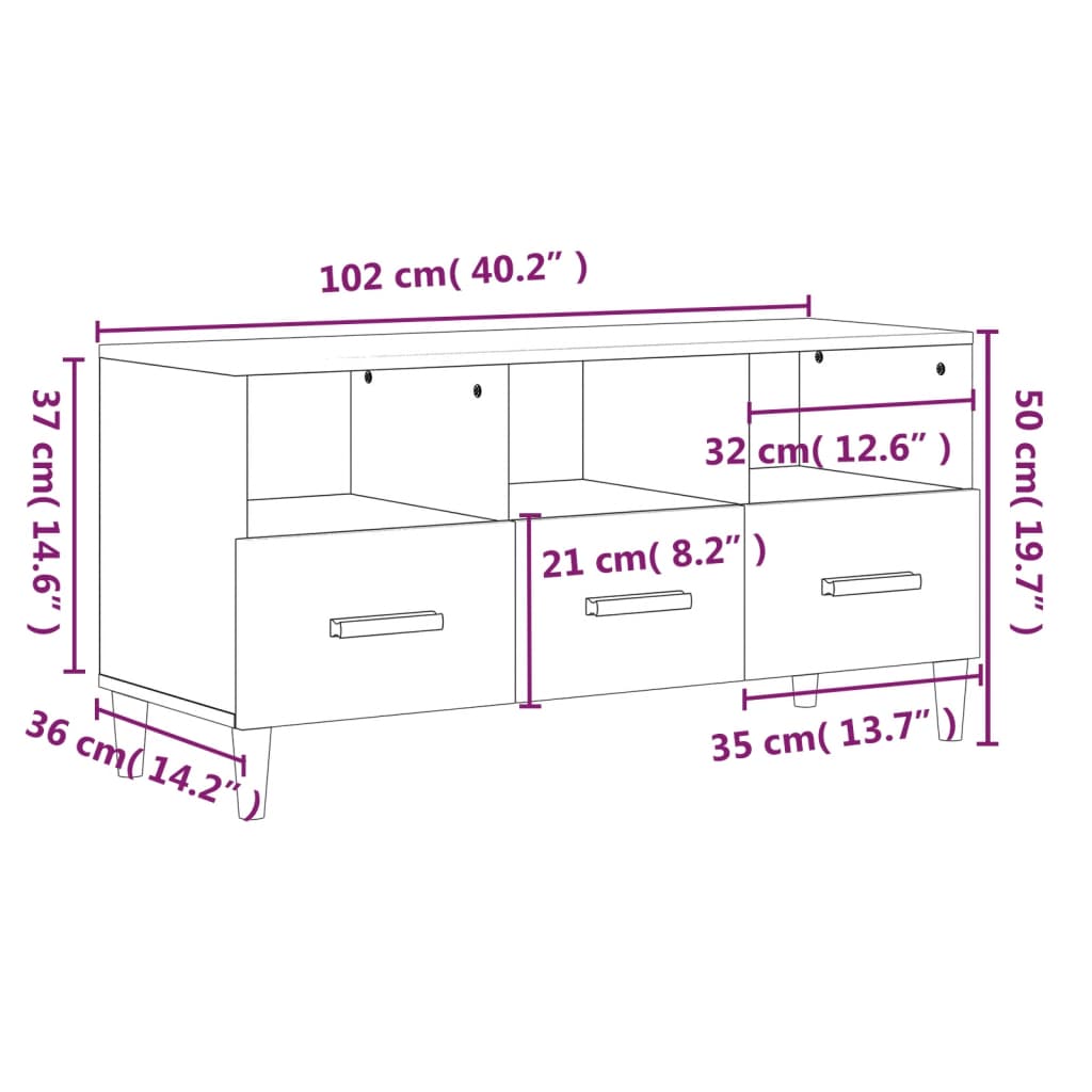 Meuble TV gris béton 102x36x50 cm en bois