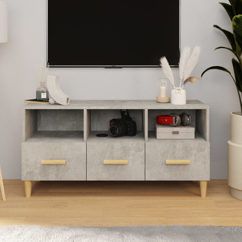 Meuble TV gris béton 102x36x50 cm en bois