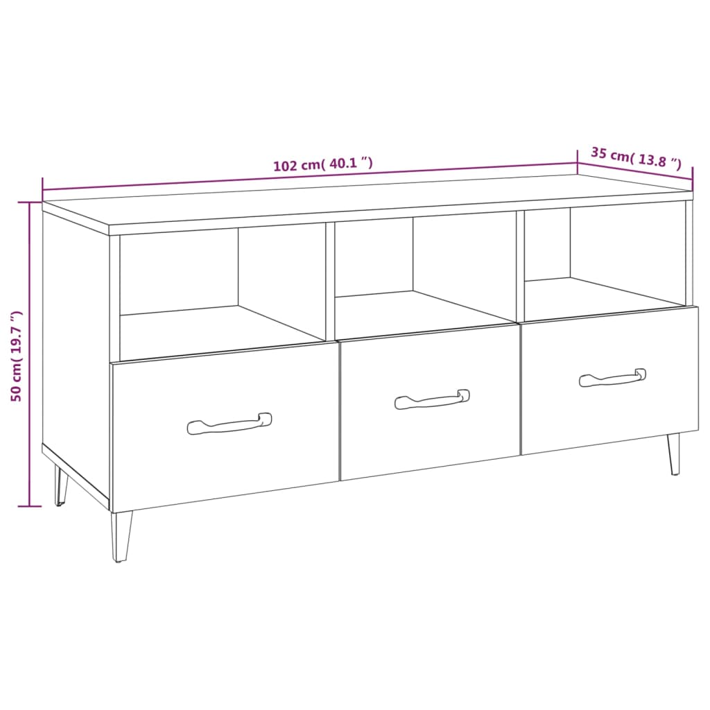 Meuble TV chêne Sonoma 102x35x50 cm matériau bois