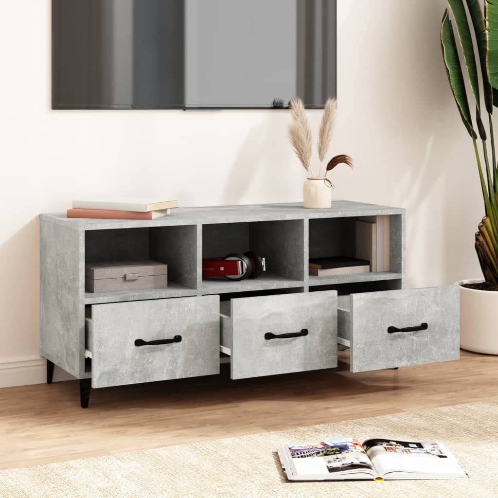 Meuble TV gris béton 102x35x50 cm en bois