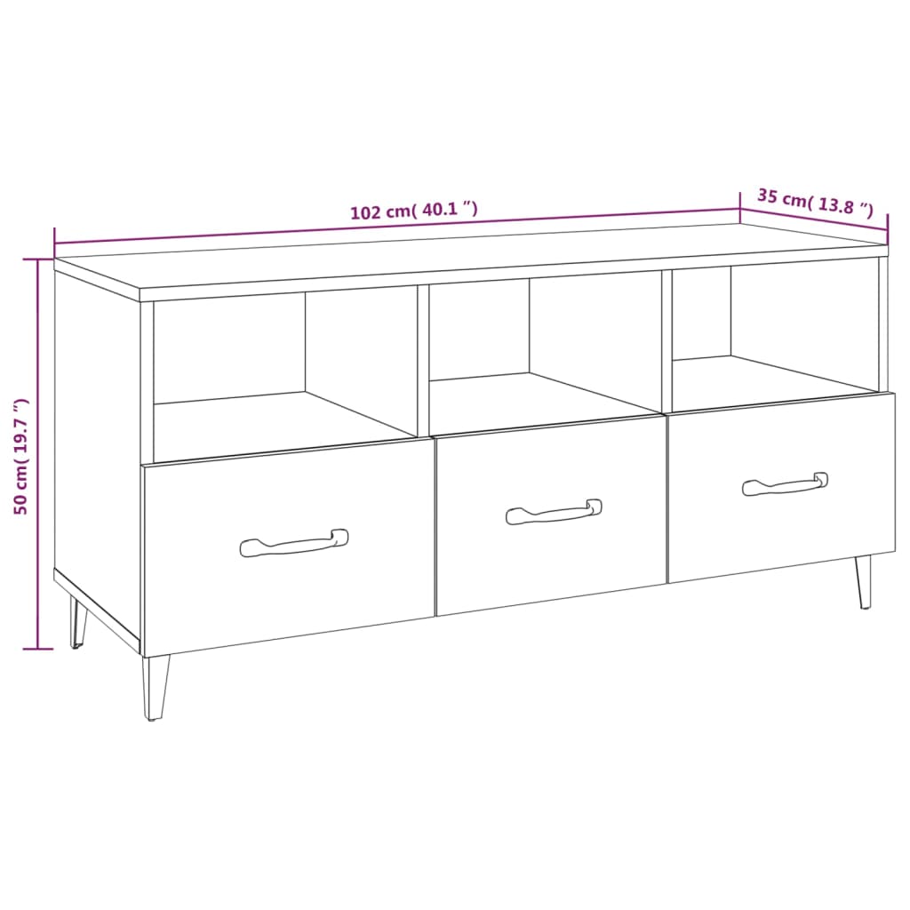 Meuble TV gris béton 102x35x50 cm en bois