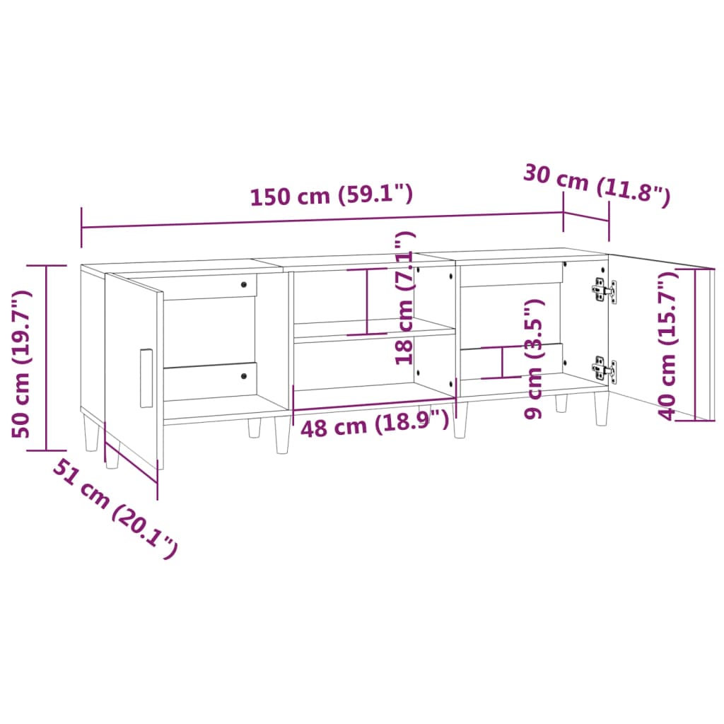 Meuble TV gris béton 150x30x50 cm en bois