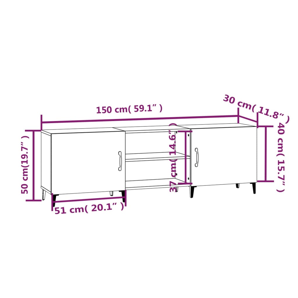 Meuble TV gris béton 150x30x50 cm en bois