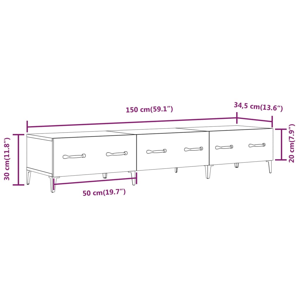 Meuble TV gris béton 150x34,5x30 cm en bois