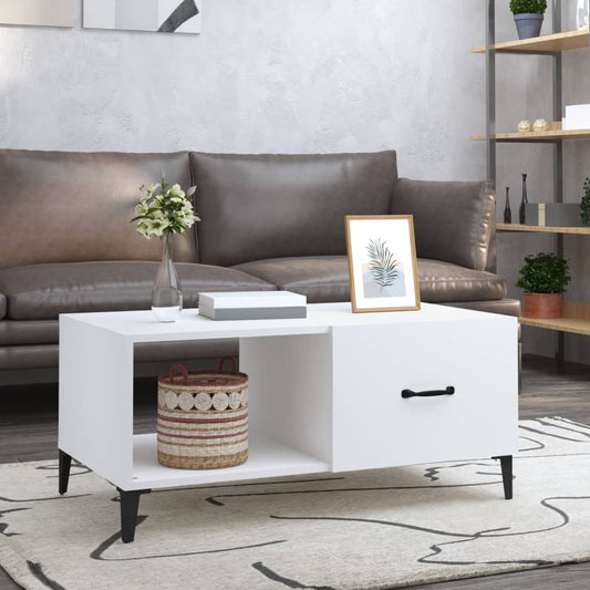 Table basse blanche 90x50x40 cm en bois