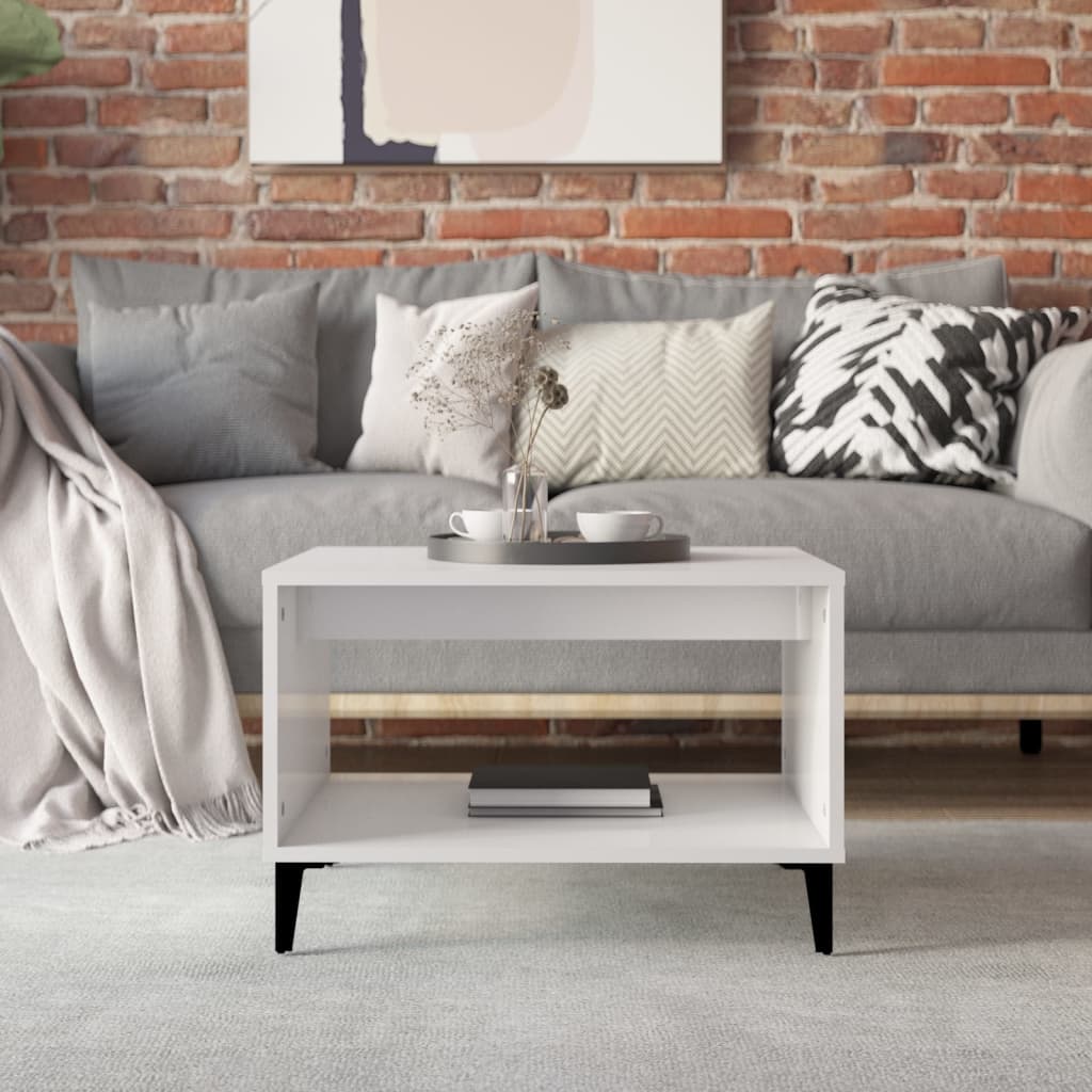 Coffee table high gloss white 60x50x40 cm wood material