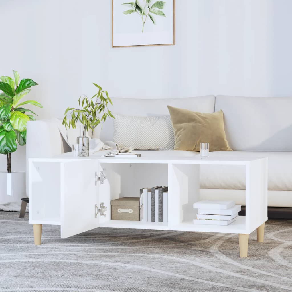 Table basse blanche 102x50x40 cm en bois