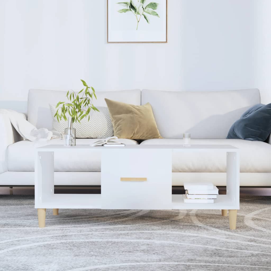 Table basse blanche 102x50x40 cm en bois