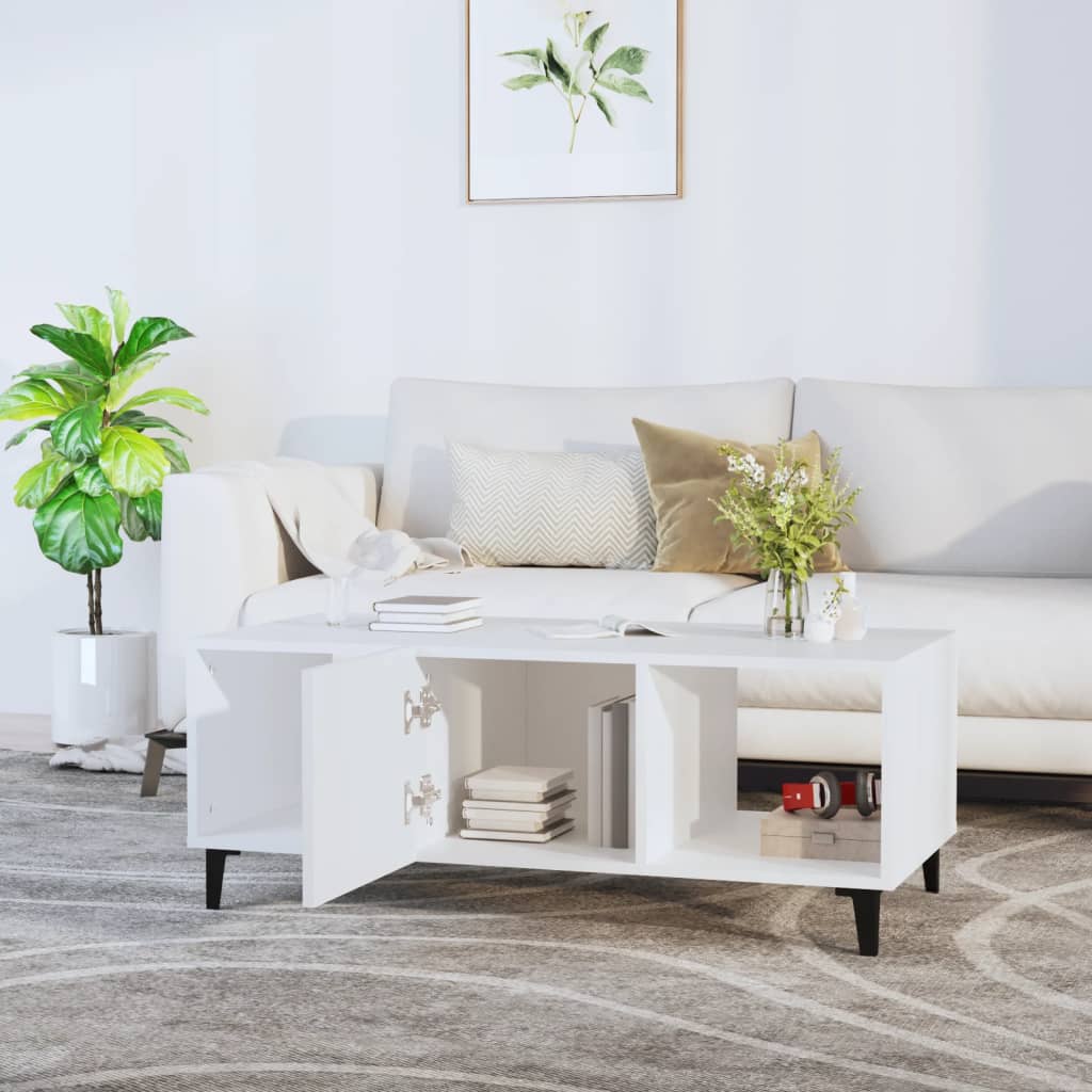 Table basse blanche 102x50x40 cm en bois