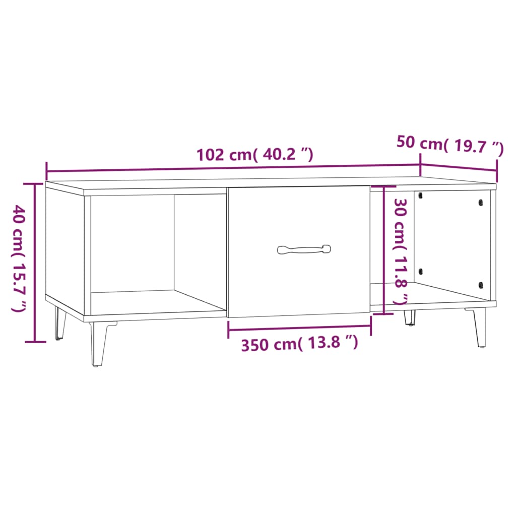 Table basse blanche 102x50x40 cm en bois