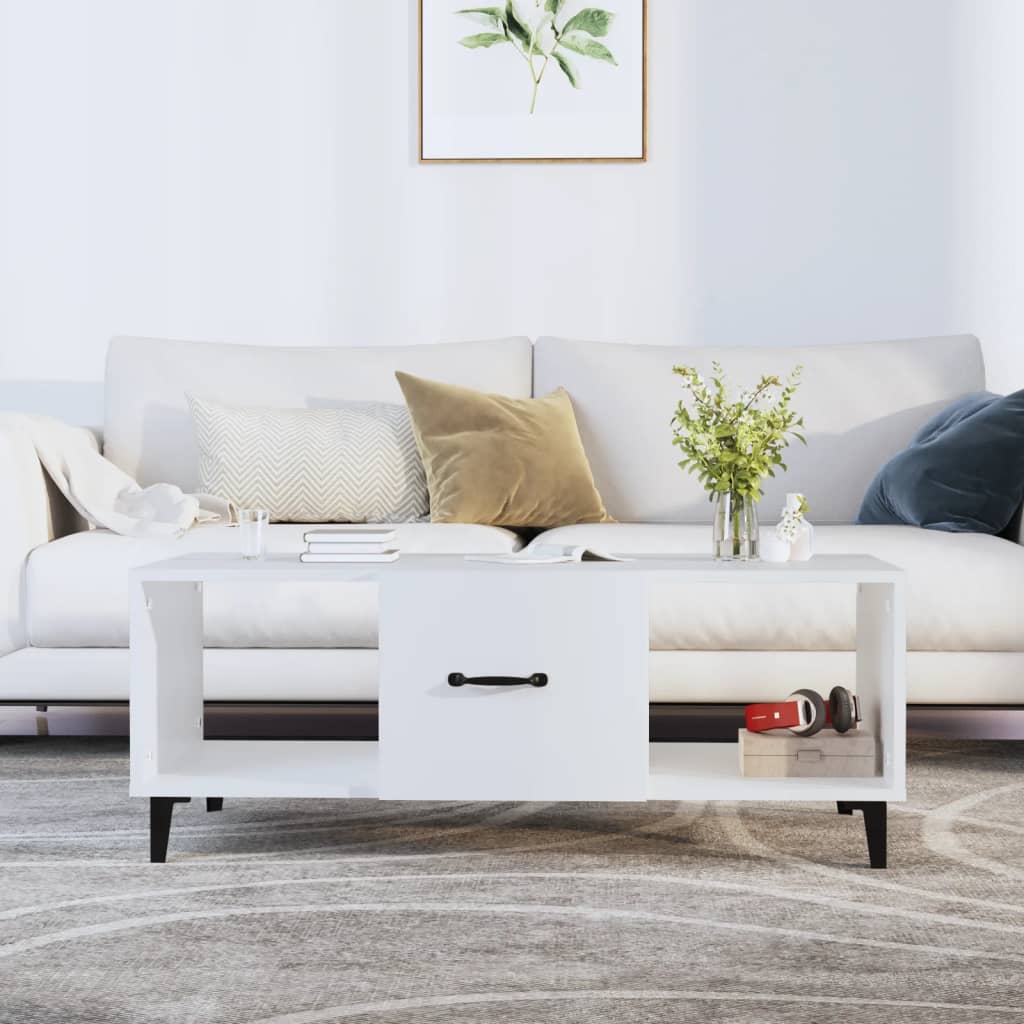 Table basse blanche 102x50x40 cm en bois