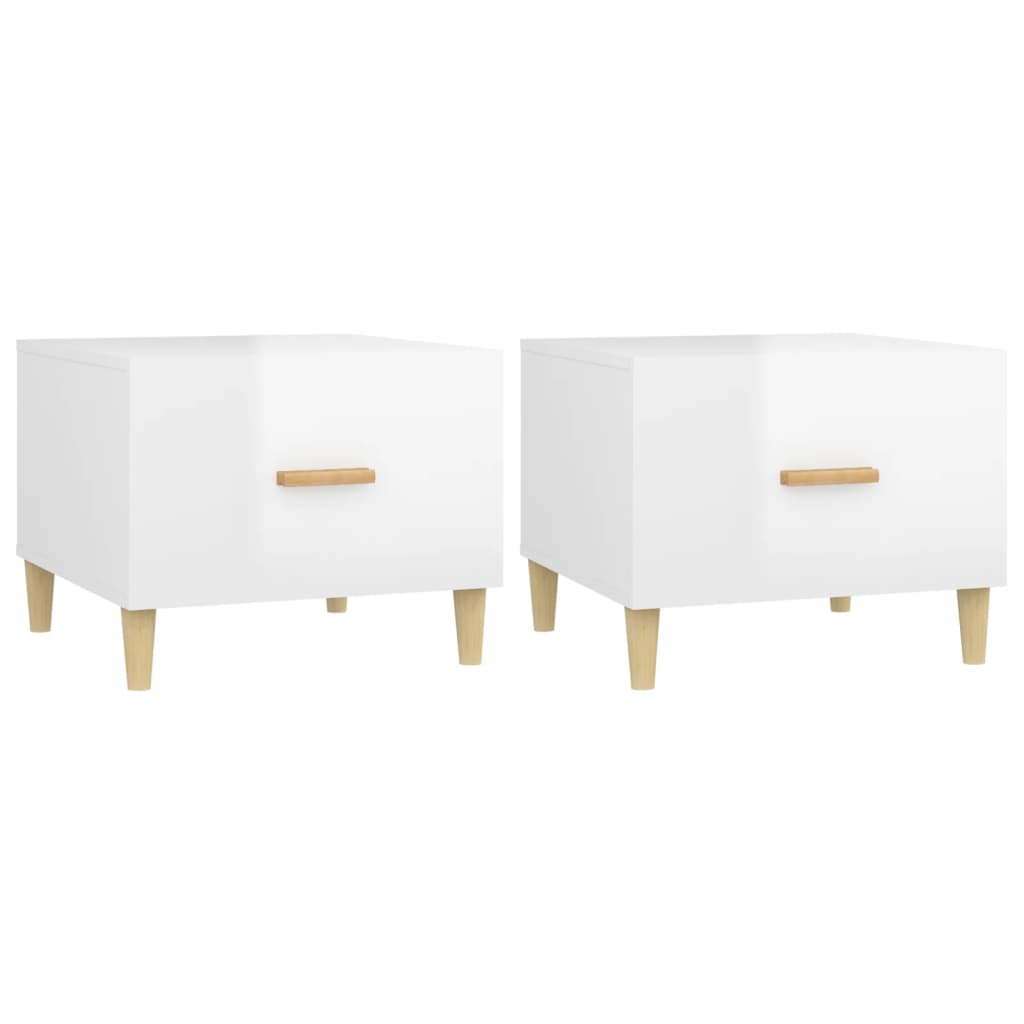 Tables basses 2 pcs. blanc brillant 50x50x40 cm en bois