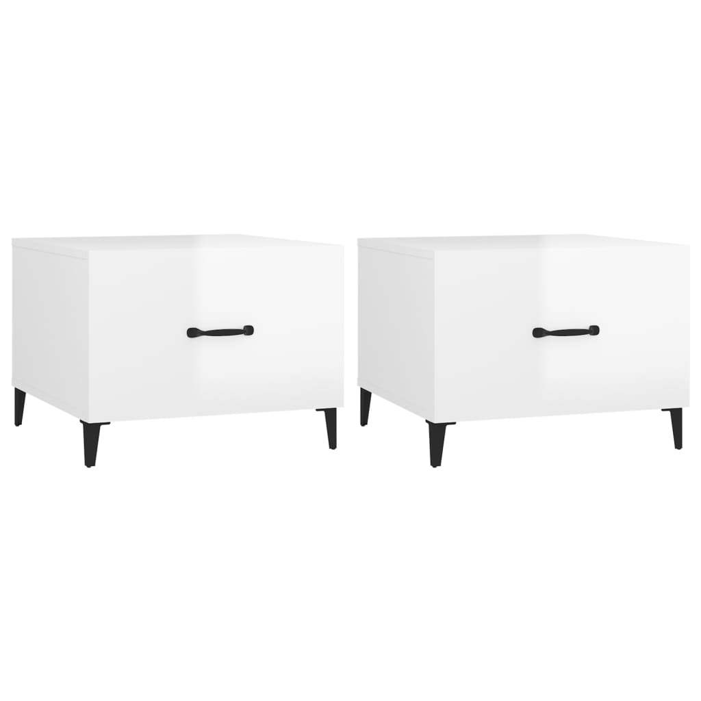 Tables basses avec pieds en métal 2 pcs. Blanc brillant 50x50x40 cm