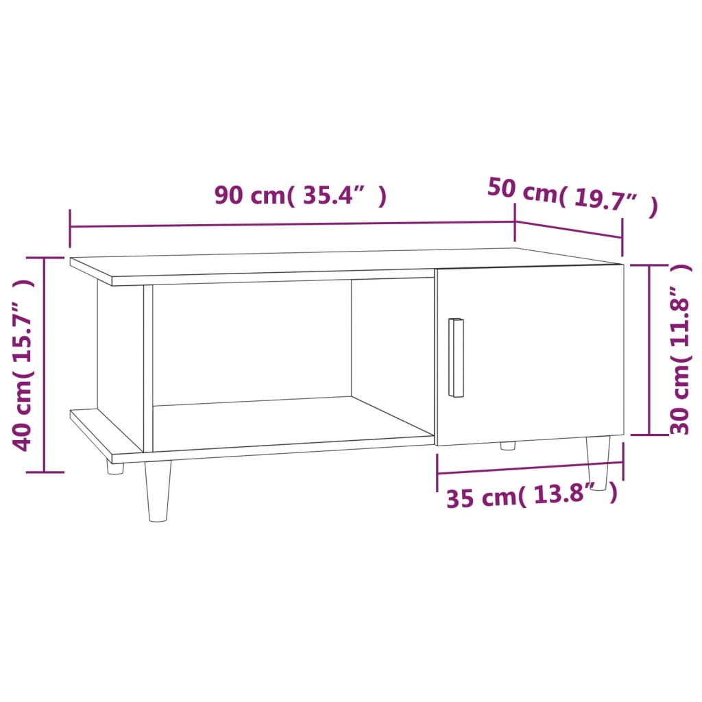 Table basse blanche 90x50x40 cm en bois