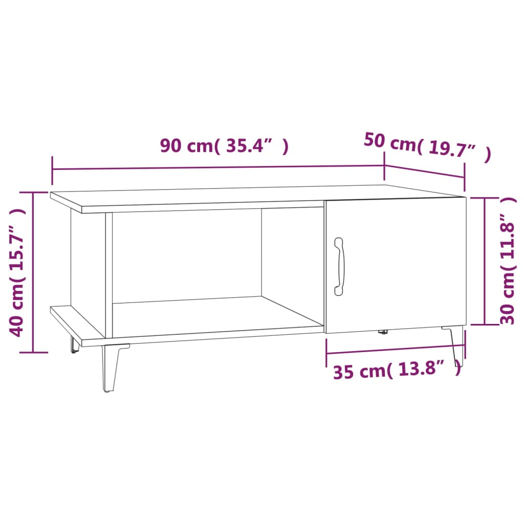 Table basse blanche 90x50x40 cm en bois