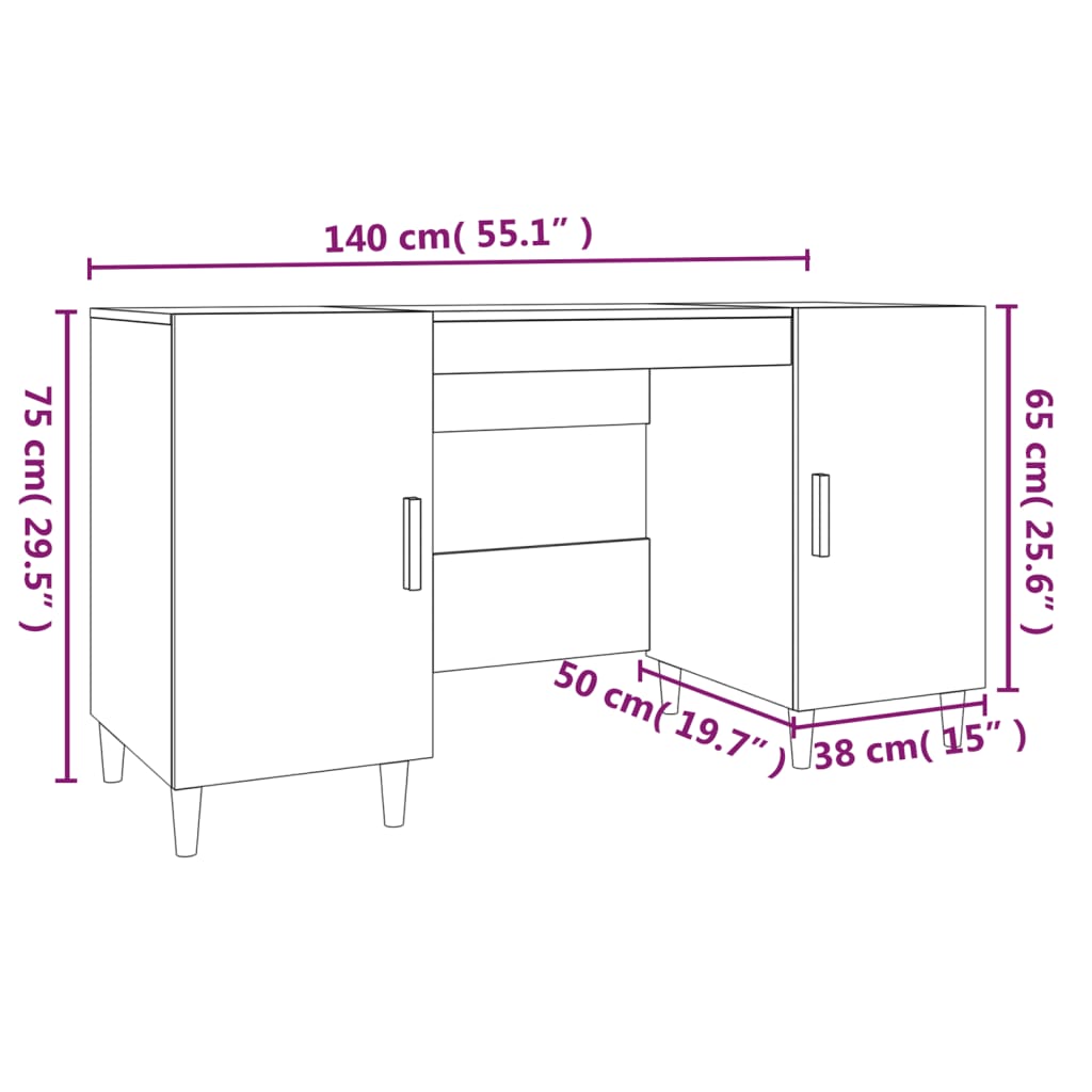 Bureau blanc 140x50x75 cm en bois